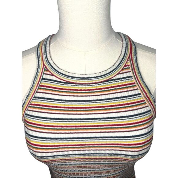 ZARA Trafaluc Women’s Small Striped Tank Top Ribbed Rainbow High Neck - Picture 2 of 5